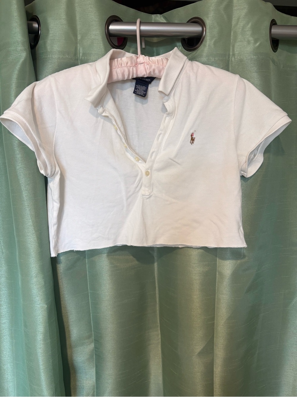 Vintage Ralph Lauren White Cropped Polo Collared Button Up Tee